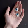 Big Blue Zirconia Earrings Ring sets Fashion Silver 2 Tone plated Jewelry Women's Jewellery Beautiful 2pcs set