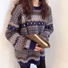 Hong Kong styl retro sweter uczennica koreańska luźna zima leniwy wiatr plus rozmiar 210805