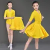 Stage Wear Girls Professional Competition Latin Dance Dresses Mid-Length Sleeved V-Neck Performance Colorful Ballroom Dress