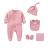 2021 Pasgeboren Boy Sets 5 stks Unisex Solid Katoen Baby Meisje Kleding Pyjama Romper Jumpsuit Lente Herfst Ropa Bebe 210309