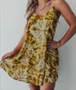 Womens Plus Size Strappy Dresses Sleeveless Flora Printed Tops Cami Swing Dress Loose Mini Casual S-5XL