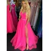 New Arrival Designer Evening Prom Dresse Spaghetti Straps Pleats Chiffon V-Neck Long Party Gowns