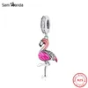 Charms 925 Sterling Zilver Originele Fit Armband Dames Sieraden DIY Kralen Flamingo Hanger Crystal Charm Q0531