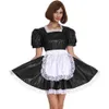 Minivestido acampanado de Lolita dulce en 16 colores, elegante vestido de dama con adorno de encaje, uniforme de Cosplay de sirvienta, vestido plisado de manga corta de PVC brillante