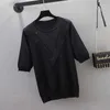 big size short sleeve T-shirt women's summer loose casual Diamond kint Oversized sweater fashion lace Summer pullover 210604