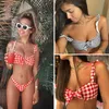 LEEMIIJUU Bow-Knot Plaid Bikinis Brésilien Sexy Bikini Set push up Biquini Maillot De Bain Halter Maillots De Bain Femmes Maillot De Bain Baigneurs 210621