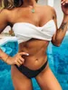 Sexig vit ribbed bandeau bikini 2020 kvinnor baddräkt kvinnlig badkläder två bit bikini set brasilianska glittrande baddräkt simma y0820