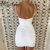 Missakso Ruched Cut Out Bandage Jurk Dames Zomer Wit Zwart Sexy Bodycon Backless Spaghetti Band Mini Jurken 210625