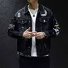 Denim Jacket Men Women Hiphop Streetwear Punk Rave Steampunk Motorcycle Cowboy Graffiti Ripped Outwear Brand Jeans 210811