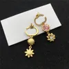 Full Diamond Flower Charm Earrings Double Letter Crystal Earring Floral Designer Pendant Studs Eardrop With Stamps Gift Box