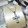 Real 925 Sterling Silver Dazzling Clear CZ Cross Pendant Necklace For Women Long Chain Necklace Wedding Luxury JewelryFN5O{category}