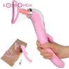 Figa vibratori del dildo giocattoli adulti del sesso per la vagina capezzoli ventosa leccare stimolazione del clitoride vibratori riscaldamento per le donne intimo buono Y201118