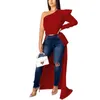 Femmes Casual Skew Collier Dip Hem Puff Sleeve T-shirt Streetwear Solide Une épaule à manches longues Asymétrique Femmes Tops 210702