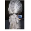 Lindo penteado cinzento de rabo de cavalo para tentar enquanto cresce cabelos cinzentos naturais cabelo de prata brilhando tecer trança rabo rabo de cavalo humano 1 pcs 120g 10-20inch