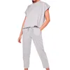 Dorywczo Zestawy Damskie O-Neck Dla Kobiet Letnie Topy i Spodnie Ustaw Panie Kieszonkowe Comfy Loungewear Outfits T200603