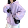 Harajuku jordgubb broderi lavendel rosa tröja höst vinter kvinnor kawaii lösa långa ärmar toppar överdimensionerade hoodies xxl 210909