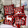 Pillow Case Bedding Supplies Home Textiles & Garden Christmas Black And Red Buffalo Plaid Linen Cushion Er For Sofa Couch Xmas Decor 18 Inch