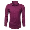 Chemises habillées en fibre de bambou pour hommes Slim Fit chemise à manches longues décontracté boutonné élastique chemises formelles pour homme d'affaires 210628