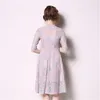 Vintage Nakış A-line Dantel Elbise Kadınlar Yaz Balo Elbiseler Oymak OL Casual Orta Buzağı Vestidos 210603