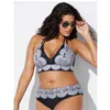 Badmode Hoge getailleerde Twee Stuk Plus Size Grote Vet Gedrukt Badpak Dames Back Chalaza Bikini Beach Badpak 210625