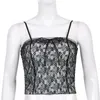 Missnight Black Floral Lace Top Ruffles Sexy Tank s Double Layers Sling Bow Gothic Streetwear Camis Vintage 210607