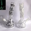 8 inch Glow in The Dark Glass Bong Skull Print Beker Base Hookah Water Pipe 14mm Kom