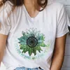 Camiseta de mujer, camisetas de mujer, camiseta de manga corta con dibujo de abeja y girasol de dibujos animados, camiseta de manga corta con estampado elegante a la moda