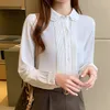 الكورية المرأة القمصان امرأة الشيفون المطرزة بلوزة المرأة طويلة الأكمام قمصان بيضاء امرأة الجوف خارج بلوزة قميص قمم زائد الحجم 210225