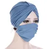 Beanie/Skull Caps 2Pcs Maschera e cappello Twist Cap con bottone per unghie per il viso Copricapi per le donne Hijab Fashion Dust Proof22