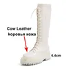 Meotina Damenschuhe, echtes Leder, Plattform, hoher Absatz, kniehohe Stiefel, Kreuz gebunden, dicke Absätze, Reißverschluss, lange Stiefel, Damen, Herbst, Beige, 210608