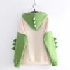 Dinosaur Hoodie Mode Splice Print Sweatshirt Toppar Casual Långärmad Kawaii Kläder Ropa Mujer 210809