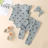 Klädsuppsättningar Hjärttryck Babyflickor Outfits Toddler Bödda Barn Långärmad Ruffle Romper + Byxor + Huvudband Kläder Ställ Vetement Bebes File