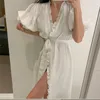 Kadın Pijama Prenses Bornoz Pijama.Ladies Kızın Puf Kollu Duş Spa Robe Gece Bornoz Nightgown Robe Giyindirme Kıyafeti 210831