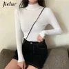 Jielur Turtleneck Knitted Sweaters Women Autumn Winter Basic Primer Pullovers Solid Color Korean Sweater Slim-fit White Pullover 210918