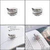 Bagues de bande Bijoux S1015 Mode S925 Bague en argent sterling Chat Vintage Plume Doigt ouvert Drop Livraison 2021 Elpqs