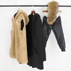 Oftbuy Mode Vinterjacka Kvinnor Real Fur Coat Naturlig Real Fox Fur Collar Loose Long Parkas Big Fur Ytterkläder Avtagbar 210927