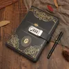 Anteckningar 1pc Vintage Style Pu Cover Diary Notebook Journal Notepad med kodlås hemlig bok Europeiska lyx184o