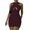 Casual Dresses Summer For Women 2021 Sexy Sleeveless Gathering Steel Support Slim Mini Dress Solid Cross V-neck Elegant Party