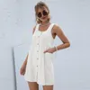 Casual Dresses Summer 2022 Retro Women Solid Pocket Strap Dress Fashion A Line Off Shoulder Button Bodycon Vintage Beach Vestidos