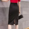 Plus Size Women Black Skirt Fashion Summer High Waist Pencil s Bodycon Korean Clothing Red Midi Office 4XL 5XL 210621