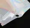 100 stks hologram aluminium folie ritssluiting laser tassen hersluitbare duidelijke raam sieraden snuisterijen spijkers eyelashes kralen snack koffie thee hologphic pouches