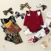 Completi di abbigliamento per bambini Completi di fiori Completi di fiori per bambini con volant per bambini Maglie a manica volante + Pantaloni con stampa leopardata floreale + Fascia per capelli 3 pezzi / set Vestiti per bambini primavera autunno