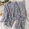 Harajpee Mulheres Pijama Outono Terno de Inverno O-pescoço Loose Fina Manga Longa Pijama Pêssego Impresso Cintura Elástica Calças Retas 211112