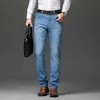 Marka męska prosta elastyczna bawełniana dżinsy mężczyźni moda biznes klasyczny styl jean drelich spodnie spodnie duży rozmiar 35 40 42 44 210723