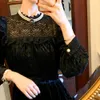 Retro Velvet Lace Long Sleeve Dress French Puff Women Designer Midi Spring High Waist Lady Wedding Party 210604