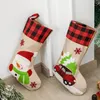 Christmas Stockings Buffalo Plaid Cuff with Santa Snowman Reindeer Character Xmas Party Hanging Ornament PHJK2110