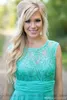 Country turquoise mint bruidsmeisje jurken illusie nek kanten kralen top chiffon long plus size maid of honor bruiloft feestjurk