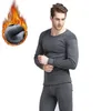 Winter Long Johns Men Thermal Underwear Sets in pile sottile tinta unita per tenere al caldo 210910