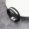 Gravierbares Titaniumstahl gewebtes Lederseilarmband für Männer Frauen