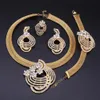 Dubai Fashion Jewelry Sets Elegant Women Gold Color Crystal Necklace Bracelet Party Earrings Ring Luxury Jewellry